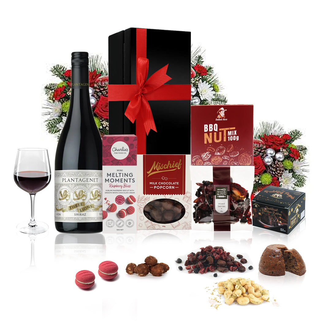 Red Wine, Nibbles & Pudding Gift Hamper