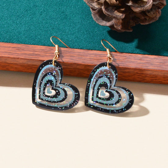 Candy Colour Pink Purple Acrylic Heart Pendant Earrings Festival Jewellery Gift