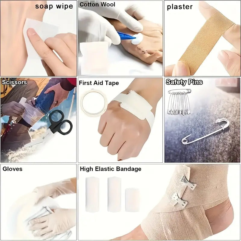 151pcs Portable First Aid Kit(Black, Includes Essential Tools)