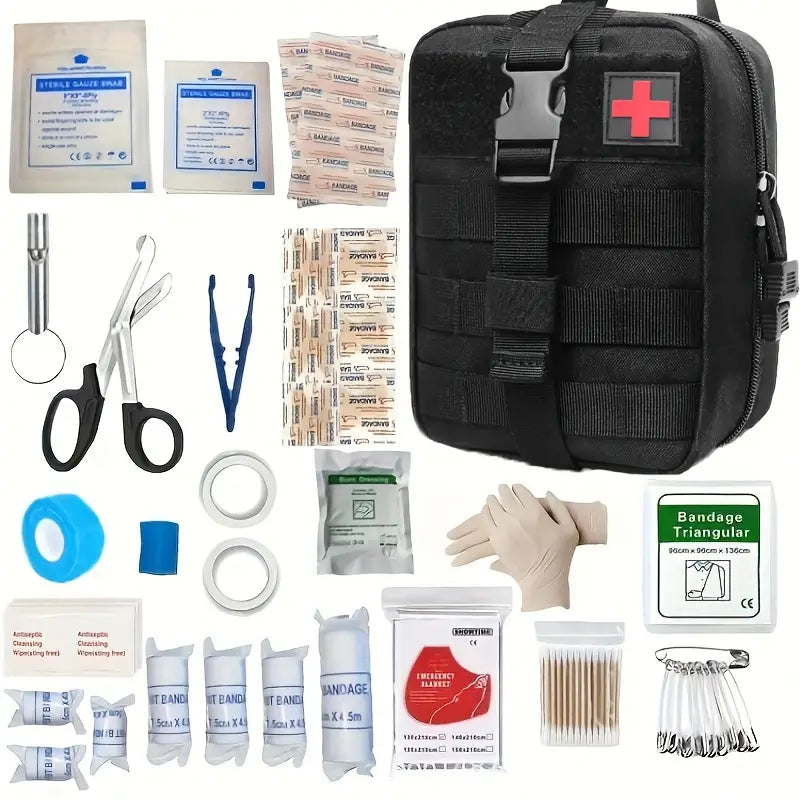 151pcs Portable First Aid Kit(Black, Includes Essential Tools)