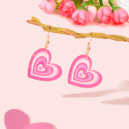 Candy Colour Pink Purple Acrylic Heart Pendant Earrings Festival Jewellery Gift