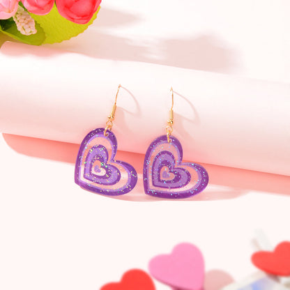 Candy Colour Pink Purple Acrylic Heart Pendant Earrings Festival Jewellery Gift