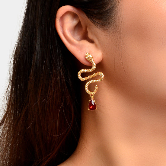 Snake Drop Earrings Dangle Big Green Rhinestone Emerald Charm Stud Punk Jewelry