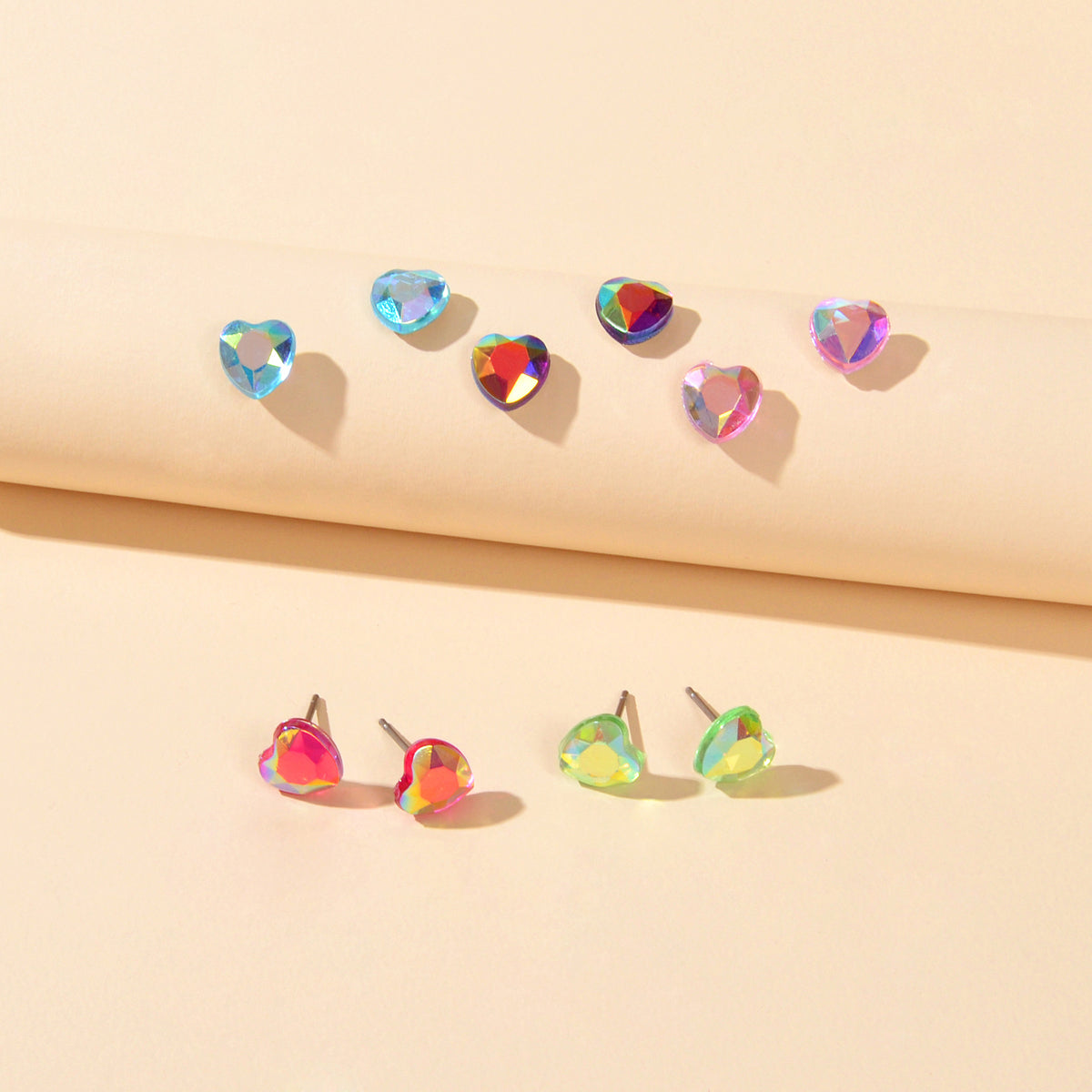 5pairs Funny Gifts Candy Color Small Heart Stud Earrings Lovely Ladies Jewellery