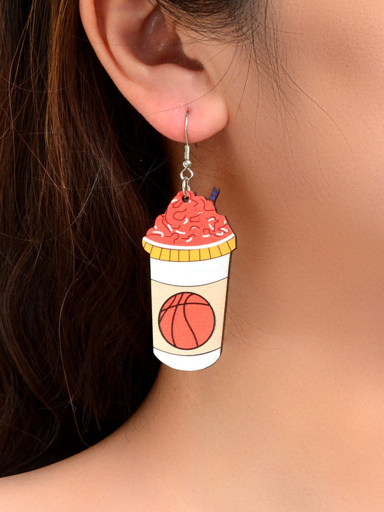 Funny Basketball Pattern Drink Shape Wood Dangle Earrings Sports Jewellery Gifts