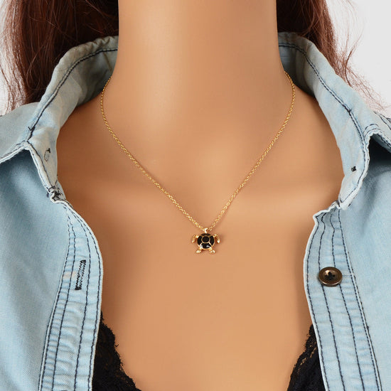 Ocean Animals Jewellery Gold Chain Black Tortoise Pendant Necklace Girls Gifts