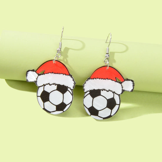 Christmas Hat Drop Earrings Soccer Ball Football Gift New Dangle Charm Jewellery