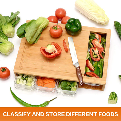 CARLA HOME Large Bamboo Cutting Board and 4 Containers with Mobile Holder gift included for Home Kitchen