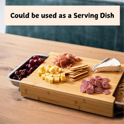 CARLA HOME Chopping Board with with 2 Organiser Stainless Steel Trays Containers