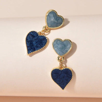 Nice Collection Blue Enamel Heart Drop Love Earrings Dainty Gift for Women Girls