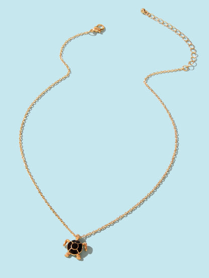 Ocean Animals Jewellery Gold Chain Black Tortoise Pendant Necklace Girls Gifts