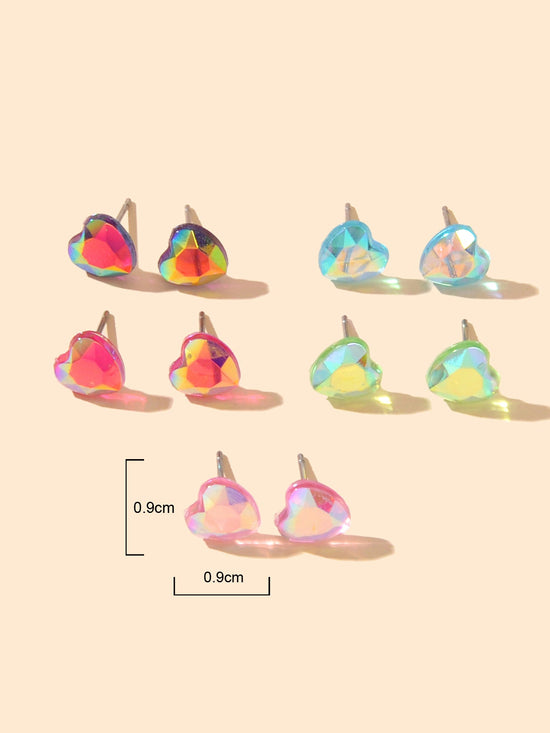 5pairs Funny Gifts Candy Color Small Heart Stud Earrings Lovely Ladies Jewellery