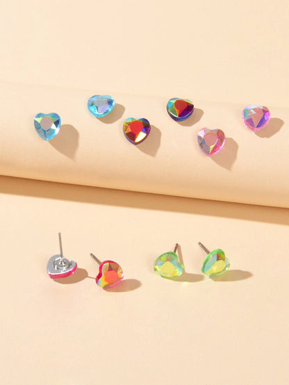 5pairs Funny Gifts Candy Color Small Heart Stud Earrings Lovely Ladies Jewellery