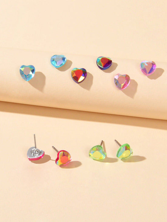 5pairs Funny Gifts Candy Color Small Heart Stud Earrings Lovely Ladies Jewellery