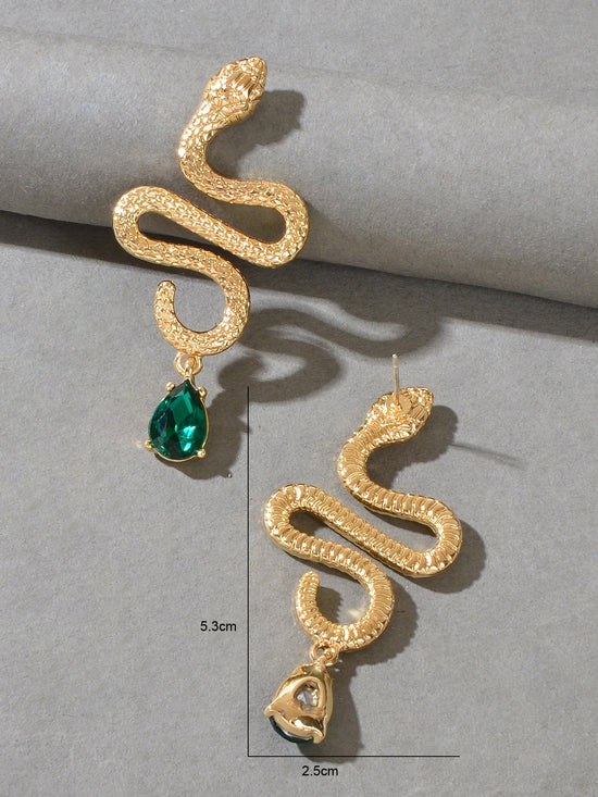 Snake Drop Earrings Dangle Big Green Rhinestone Emerald Charm Stud Punk Jewelry