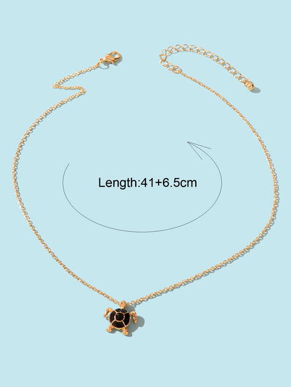 Ocean Animals Jewellery Gold Chain Black Tortoise Pendant Necklace Girls Gifts