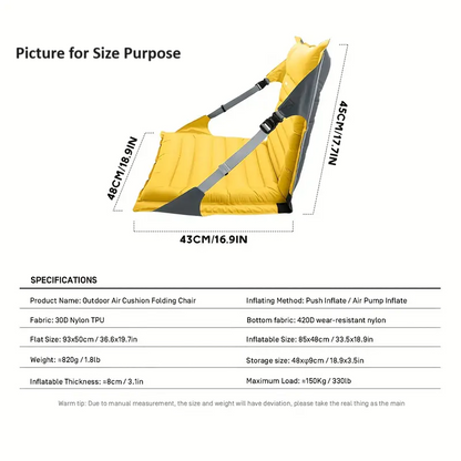 Portable Inflatable Folding Chair - Dark Gray Nylon, Camping Essential