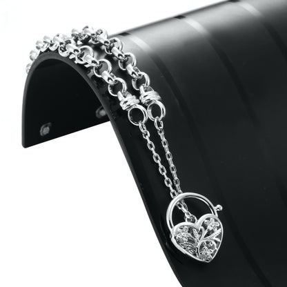 925 Sterling Silver Plated 6mm Belcher Chain Bracelet with a Filigree Locket- USA Made
