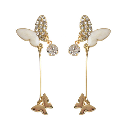 White Enamel Rhinestone Butterfly Pendant Earrings Dainty Gifts for Women Teens