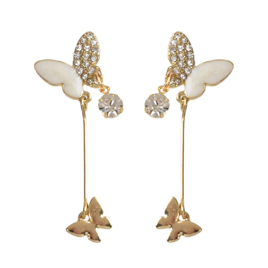 White Enamel Rhinestone Butterfly Pendant Earrings Dainty Gifts for Women Teens