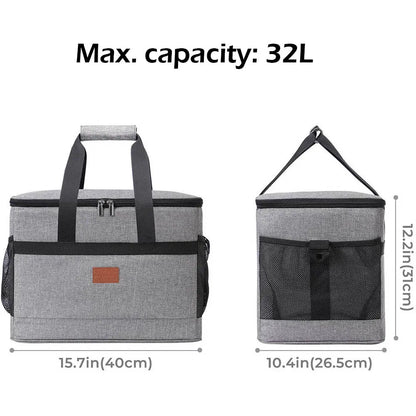 32L Large Soft Cooler Bag with Hard Liner Grey