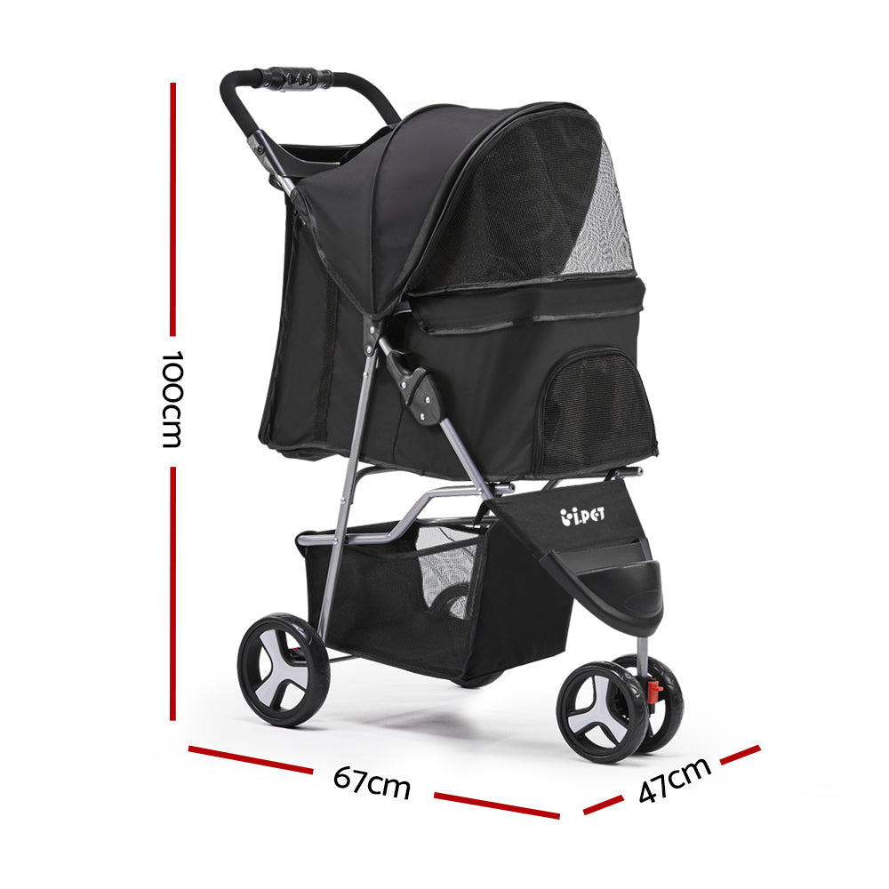 NNEDSZ 3 Wheel Pet Stroller - Black
