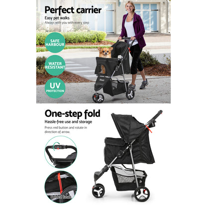 NNEDSZ 3 Wheel Pet Stroller - Black