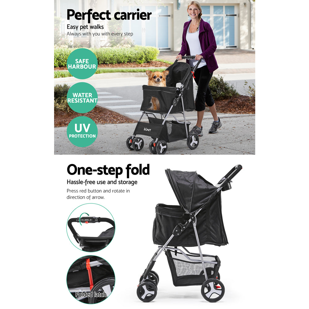 NNEDSZ 4 Wheel Pet Stroller - Black