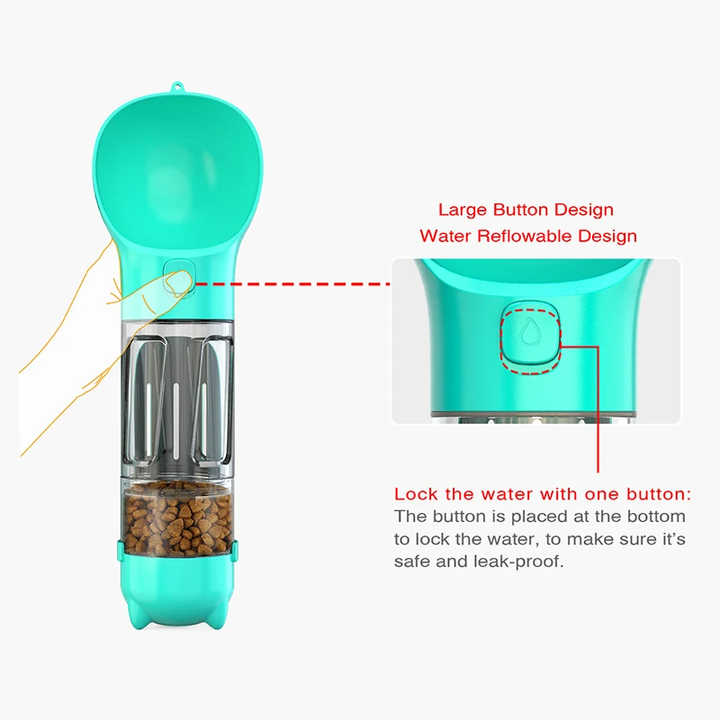 NNEDSZ Green 500ml Portable Pet Water Bottle | Multifunctional Travel Pet Feeder | Outdoor Dog Drinking Bottle with Waste Shovel