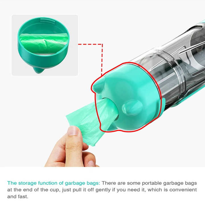 NNEDSZ Green 500ml Portable Pet Water Bottle | Multifunctional Travel Pet Feeder | Outdoor Dog Drinking Bottle with Waste Shovel