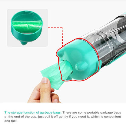 NNEDSZ Green 500ml Portable Pet Water Bottle | Multifunctional Travel Pet Feeder | Outdoor Dog Drinking Bottle with Waste Shovel