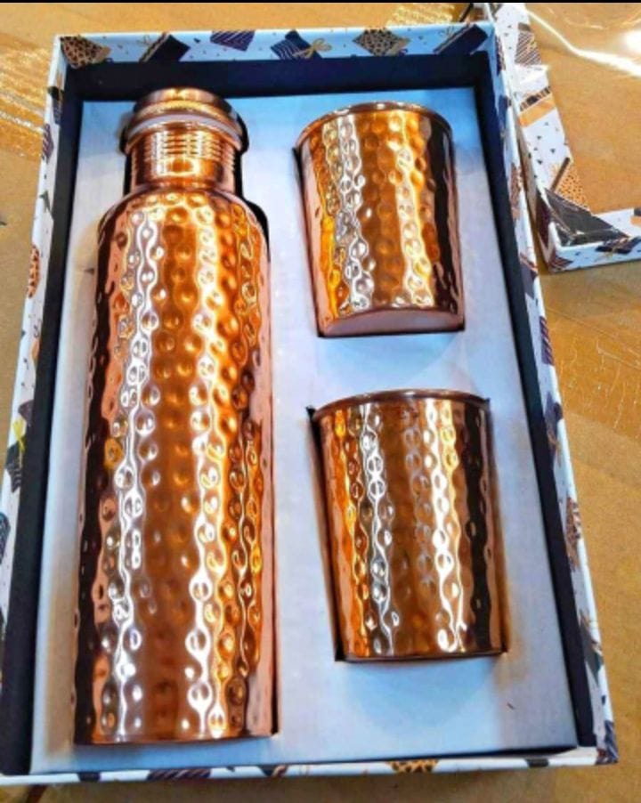Ayurvedic Copper Water Bottle & Glass Gift Set - 100% Pure Copper, Sustainable Wellness Gift for Diwali, Christmas, Corporate Gifts
