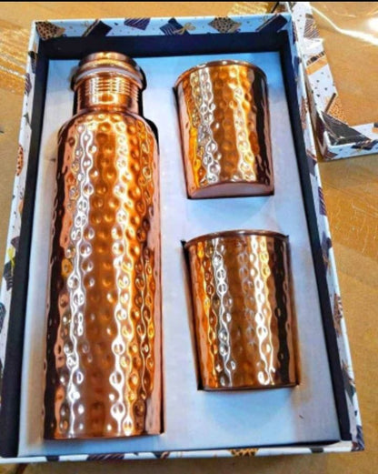Ayurvedic Copper Water Bottle & Glass Gift Set - 100% Pure Copper, Sustainable Wellness Gift for Diwali, Christmas, Corporate Gifts