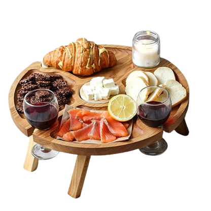 Portable Beach Table Outdoor Folding Small Wine Desk  2 In 1 Wooden Picnic Food Table Drink Wine Glasses Holder Picnic Board