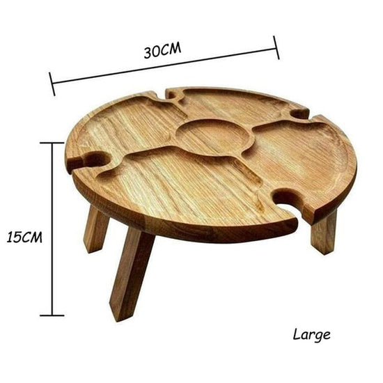 Portable Beach Table Outdoor Folding Small Wine Desk  2 In 1 Wooden Picnic Food Table Drink Wine Glasses Holder Picnic Board