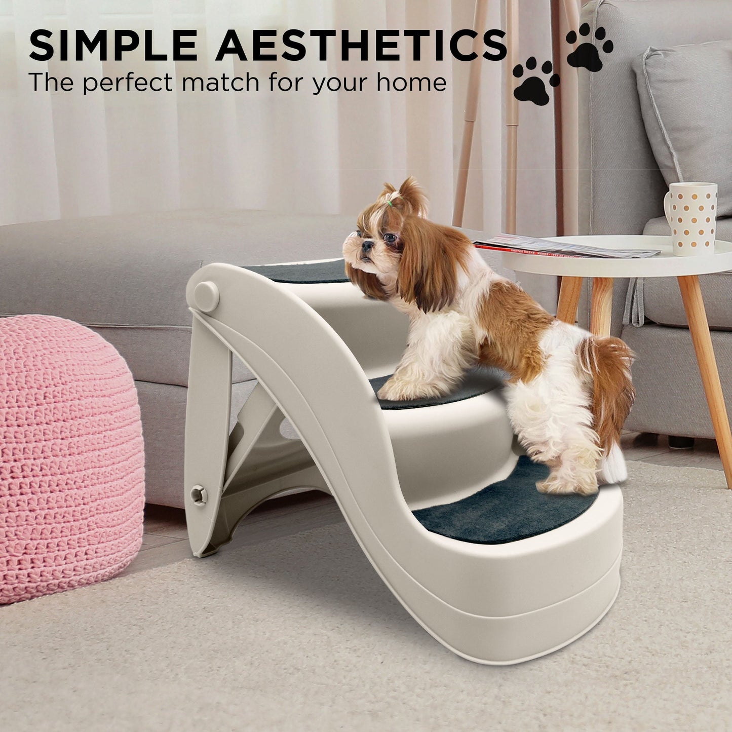 NNEDPE 38cm Foldable Pet Stairs Ramp - White